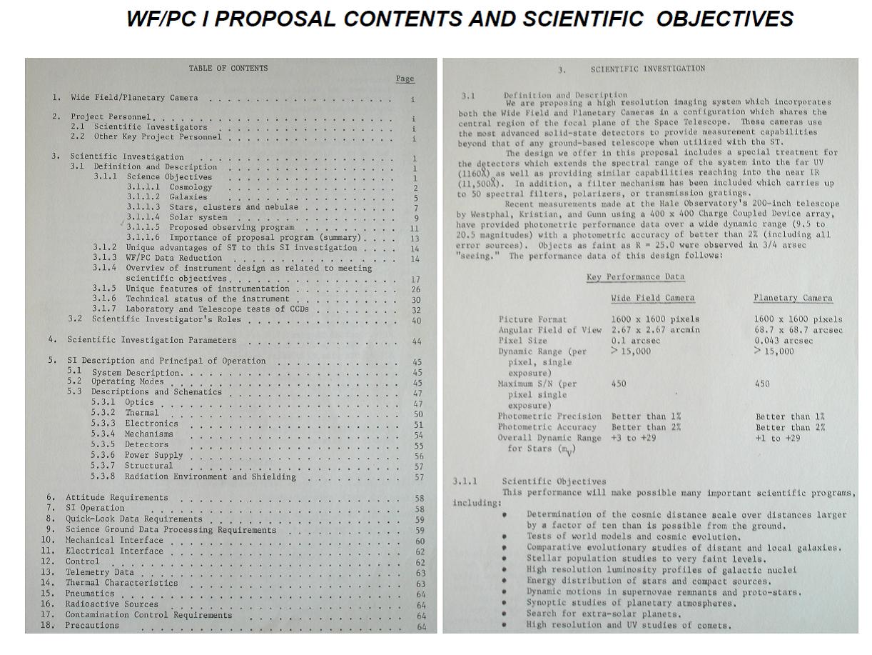 Janesick: wide Field / Planetgary Camer I proposal contents